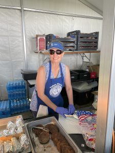 Working hard preparing sandwiches at the American Century Golf Club Tournament