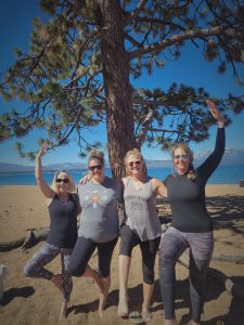 Yoga on the beach of Lake Tahoe with Susan Glasson