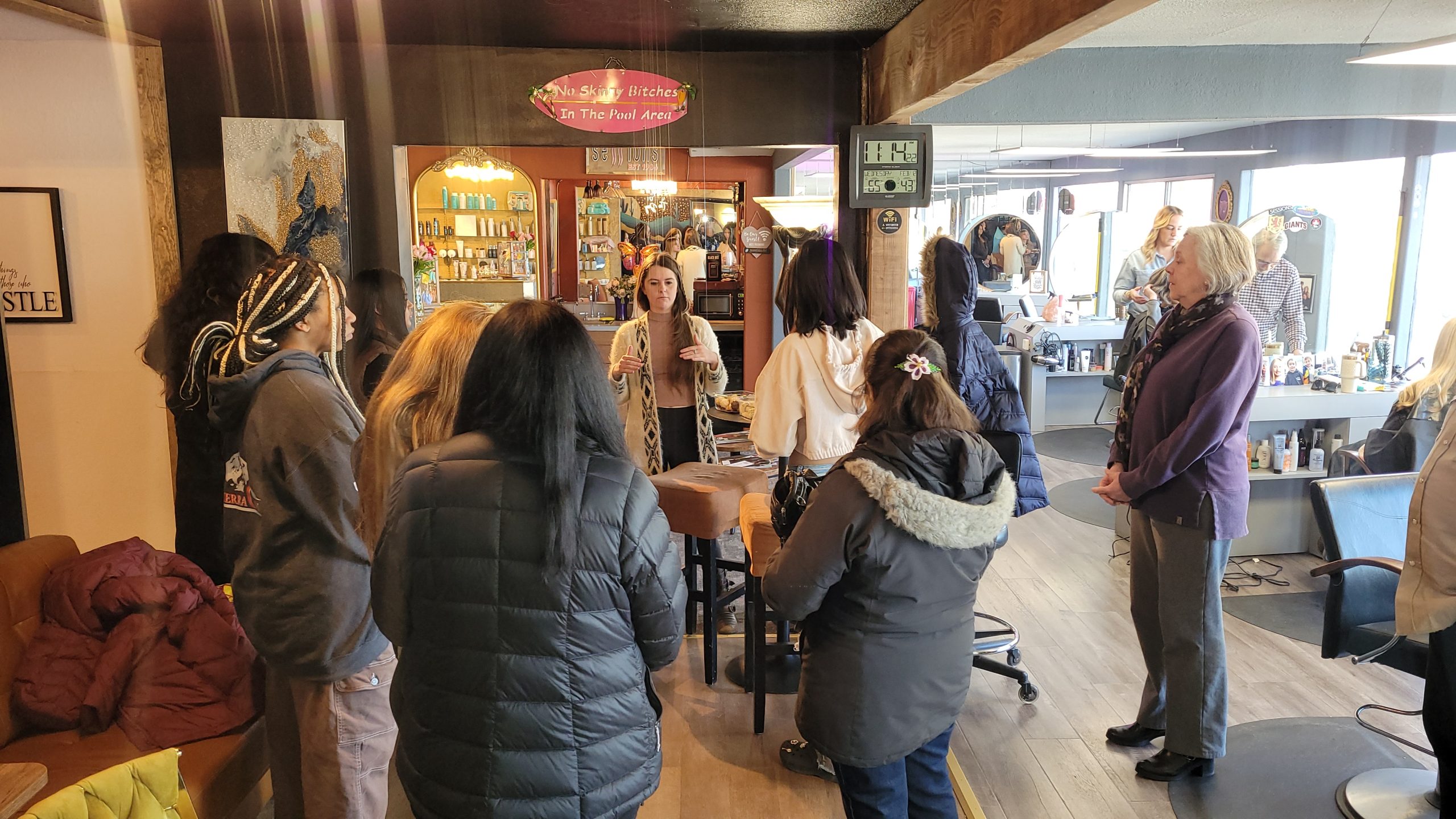 Visit to Sessions Salon with high school students in Dream It Be It learning about employment in hair salons